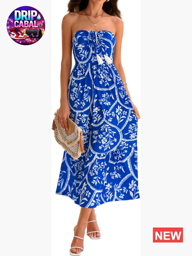 Polyester Maxi Dress Strapless Tube Top Tiered Hem With Pockets